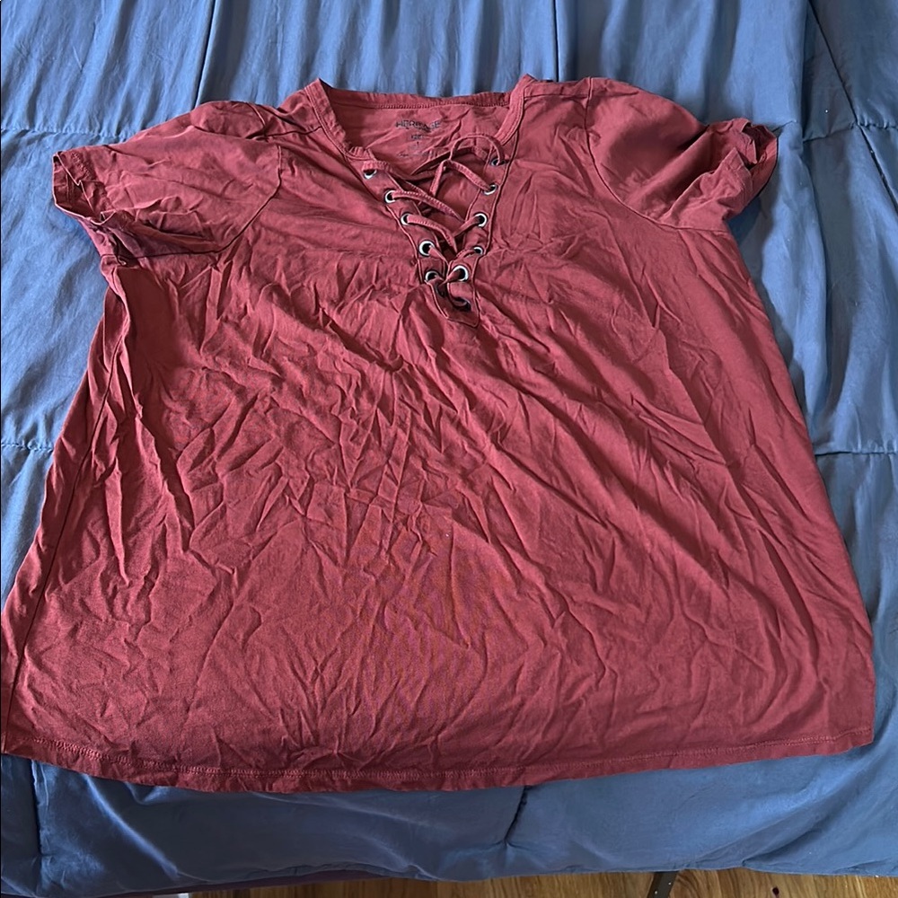 Torrid Plus Size 1 1X Heritage Knit Rusty Orange Red V Neck Lace Up Top